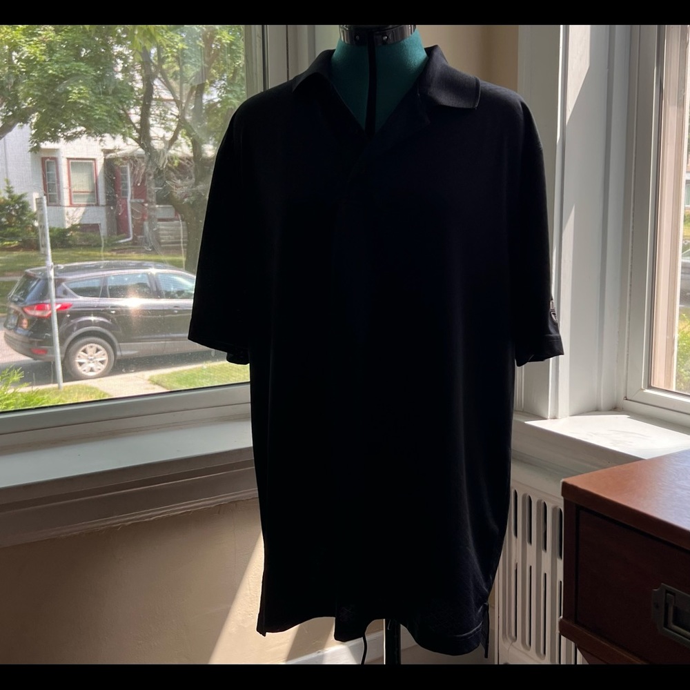 TEHAMA MENS ALL BLACK GOLF SHIRT, HANG EM DRY SIZE LARGE